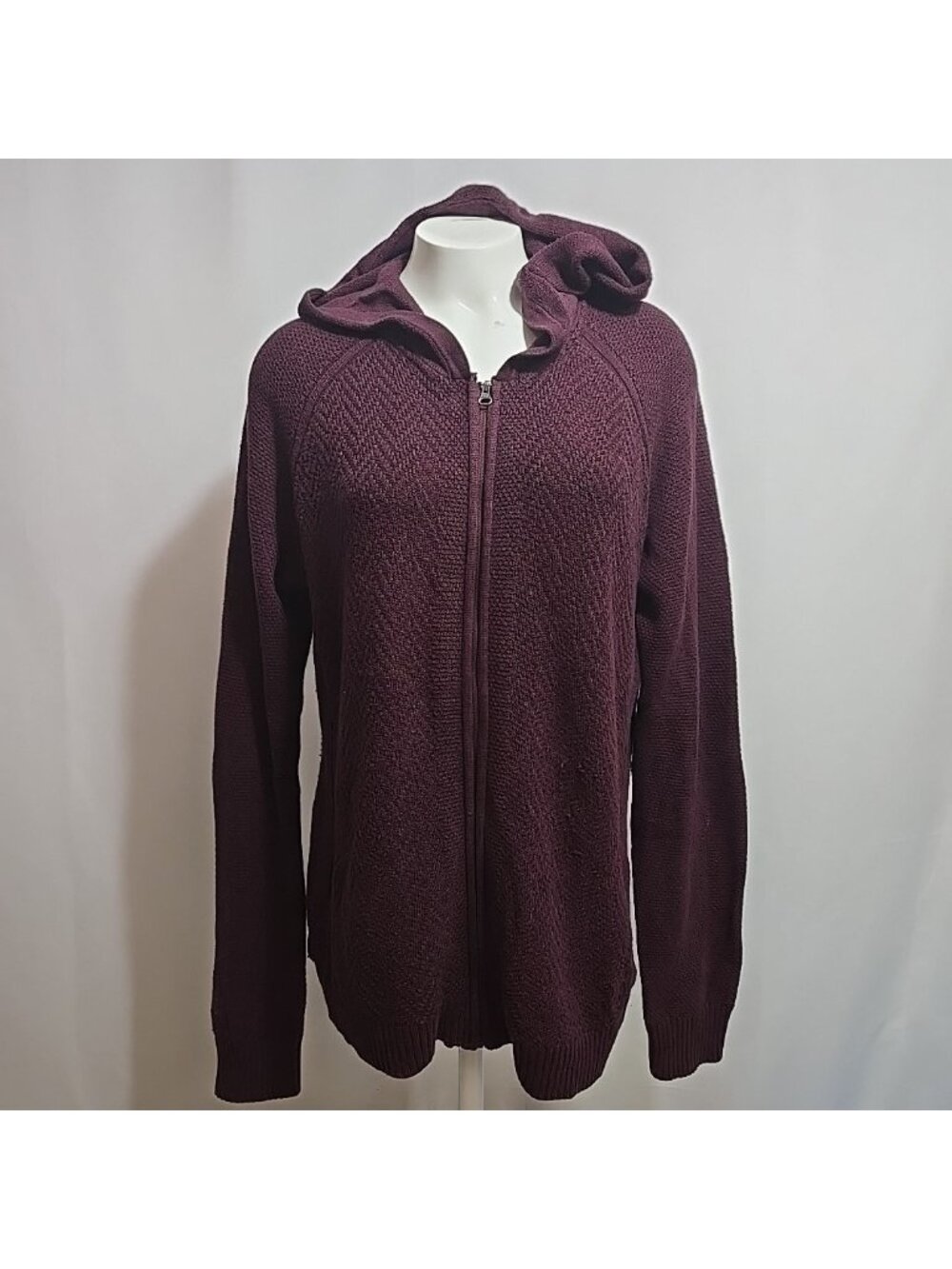 REI Knit Hoodie Womens Size XL Maroon Full Zip Raglan Sleeve Pockets